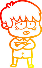 warm gradient line drawing cartoon exhausted boy