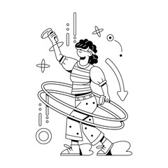 Vector Woman Glasses Play Controllers Virtual Reality Cartoon Illustration Isolated