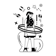 Vector Woman Glasses Virtual Reality Cartoon Illustration Isolated