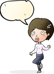 cartoon surprised woman with speech bubble