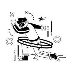 Vector Man Glasses Playing Virtual Reality Cartoon Illustration Isolated