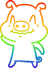 rainbow gradient line drawing nervous cartoon pig