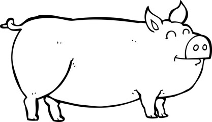 black and white cartoon muddy pig
