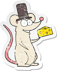 retro distressed sticker of a cartoon mouse with cheese