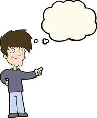 cartoon man pointing with thought bubble
