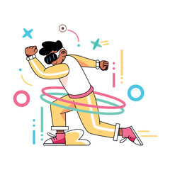 Vector Man Glasses Playing Virtual Reality Cartoon Illustration Isolated