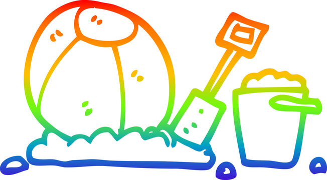 rainbow gradient line drawing cartoon beach objects