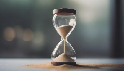 Hourglass with sand slipping through, measuring time's passage. Countdown concept