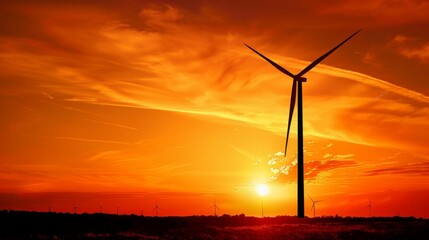 Sunset over a wind turbine farm - obrazy, fototapety, plakaty