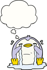 cartoon crying penguin and thought bubble