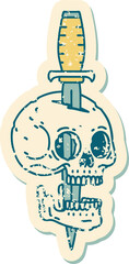 distressed sticker tattoo style icon of a skull and dagger