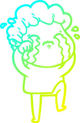 cold gradient line drawing cartoon man crying