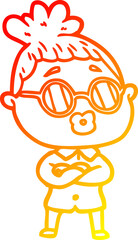 warm gradient line drawing cartoon woman wearing spectacles