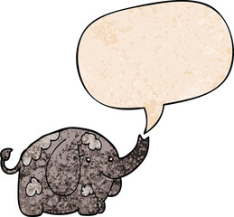 cartoon elephant and speech bubble in retro texture style