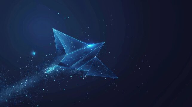 Naklejki You can achieve your dreams. Low poly paper airplane with motivational slogan on dark blue with dots and stars. Dream, freedom, inspiration and positive concept illustration.