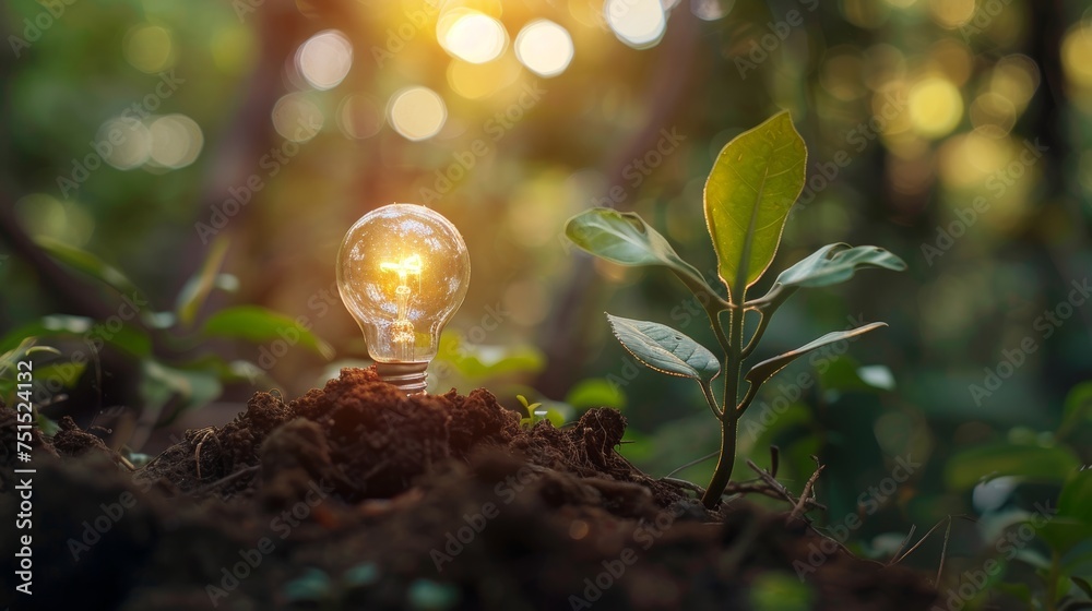 Poster using renewable sources of energy, the bulb concept allows plants to grow in an environmentally frie