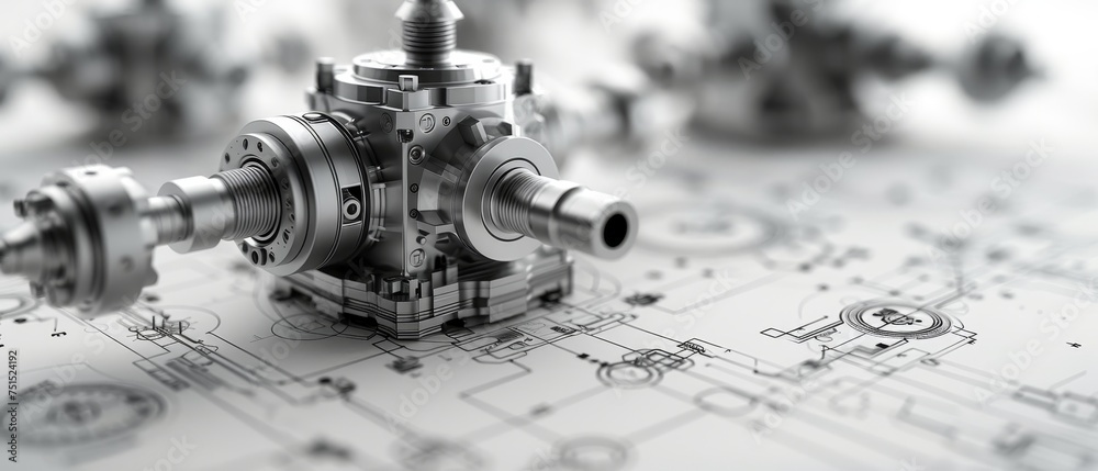Aufkleber Drawing 3D models of abstract details in the CAD system interface. Design and engineering of parts using digital software. Abstract industrial technology background. Computer technology in the future.