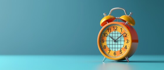 An alarm clock and calendar in 3D. A work concept. Office work and deadlines. An agenda for an event. Time to plan. Meeting event. Cartoon design icon isolated on a blue background. - obrazy, fototapety, plakaty