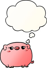 cute cartoon pig and thought bubble in smooth gradient style