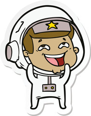 sticker of a cartoon laughing astronaut