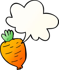 cartoon root vegetable and speech bubble in smooth gradient style