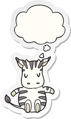 cartoon zebra and thought bubble as a printed sticker