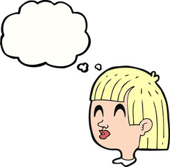thought bubble cartoon female face