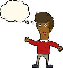 Obraz premium cartoon man sticking out tongue with thought bubble