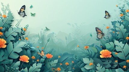 earth day with butterflies and flowers