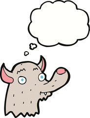 cartoon happy wolf with thought bubble