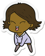 sticker of a happy cartoon girl