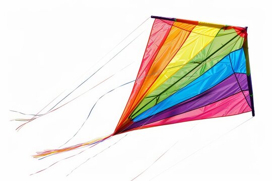 White Background with a Flying Rainbow Kite.