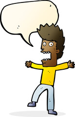 cartoon terrified man with speech bubble