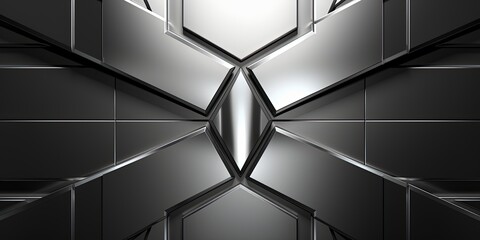 Metal shield, Metal barrier. Tough metal. Chrome, titanium, metallic metal components forming a X braced shield. Abstract background. complex interlocking system background.