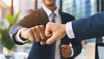 businessman fist bumping, symbolizing teamwork and success in business