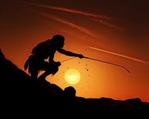 Spear thrower hunting in an Ice Age shadowed by a solar eclipse