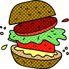 quirky comic book style cartoon veggie burger