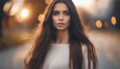 Beautiful Brunette Girl. Healthy Long Hair. Beauty Model Woman