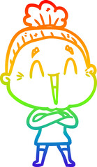 rainbow gradient line drawing cartoon happy old lady