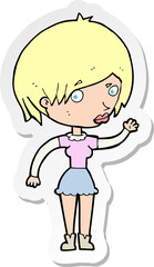 sticker of a cartoon waving woman