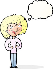 cartoon excited woman with thought bubble