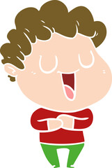 laughing flat color style cartoon man