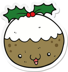 sticker of a cute cartoon christmas pudding