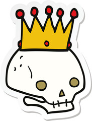 sticker of a cartoon skull with crown