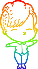 rainbow gradient line drawing cartoon squinting girl