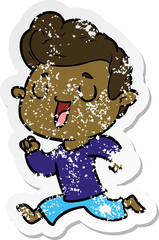 distressed sticker of a happy cartoon man