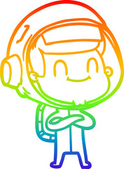 rainbow gradient line drawing happy cartoon astronaut