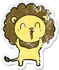 distressed sticker of a laughing lion cartoon