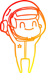 warm gradient line drawing happy cartoon astronaut