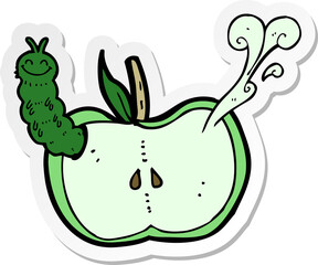 sticker of a cartoon apple with bug
